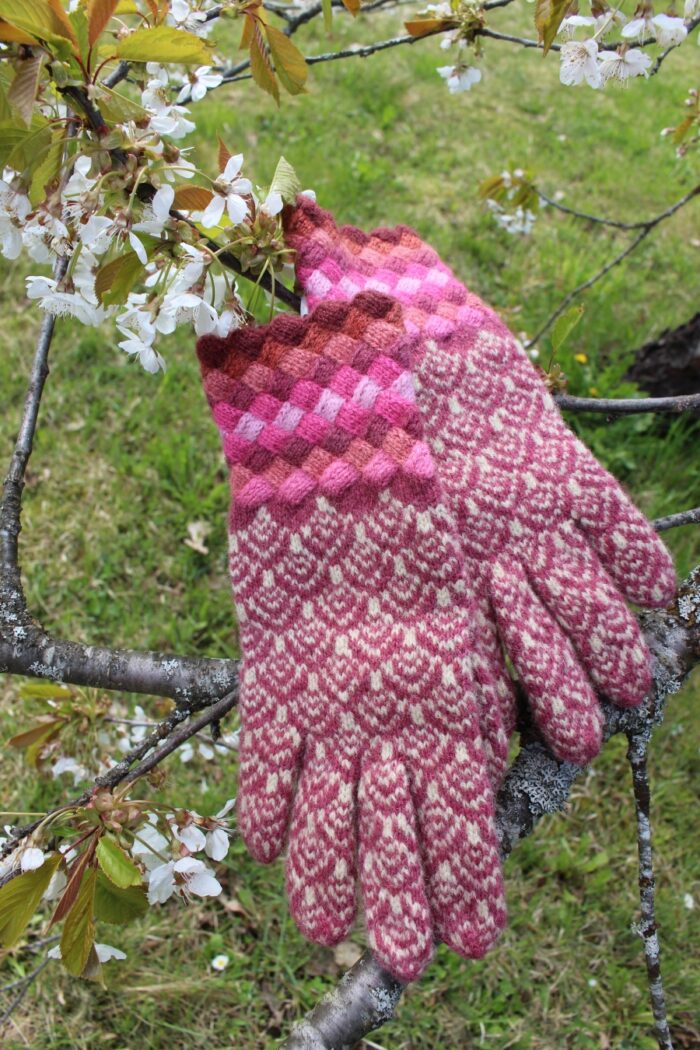 #234: Finely Knitted Estonian Gloves in Otepää Style with Pink Galore Entrelac Cuffs - Image 12