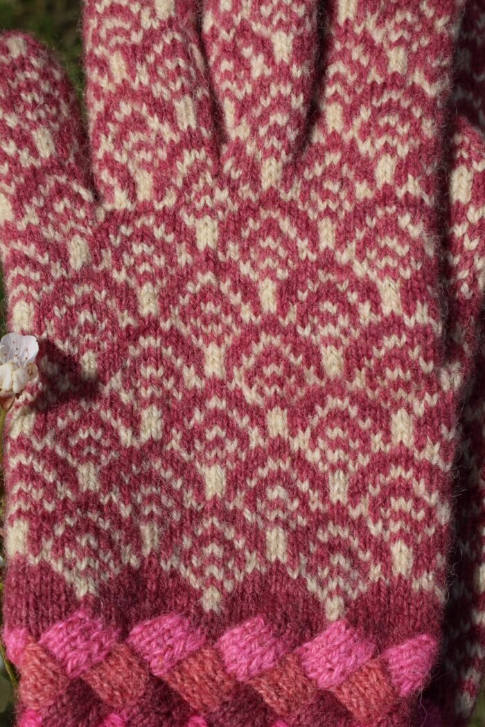 #234: Finely Knitted Estonian Gloves in Otepää Style with Pink Galore Entrelac Cuffs - Image 6