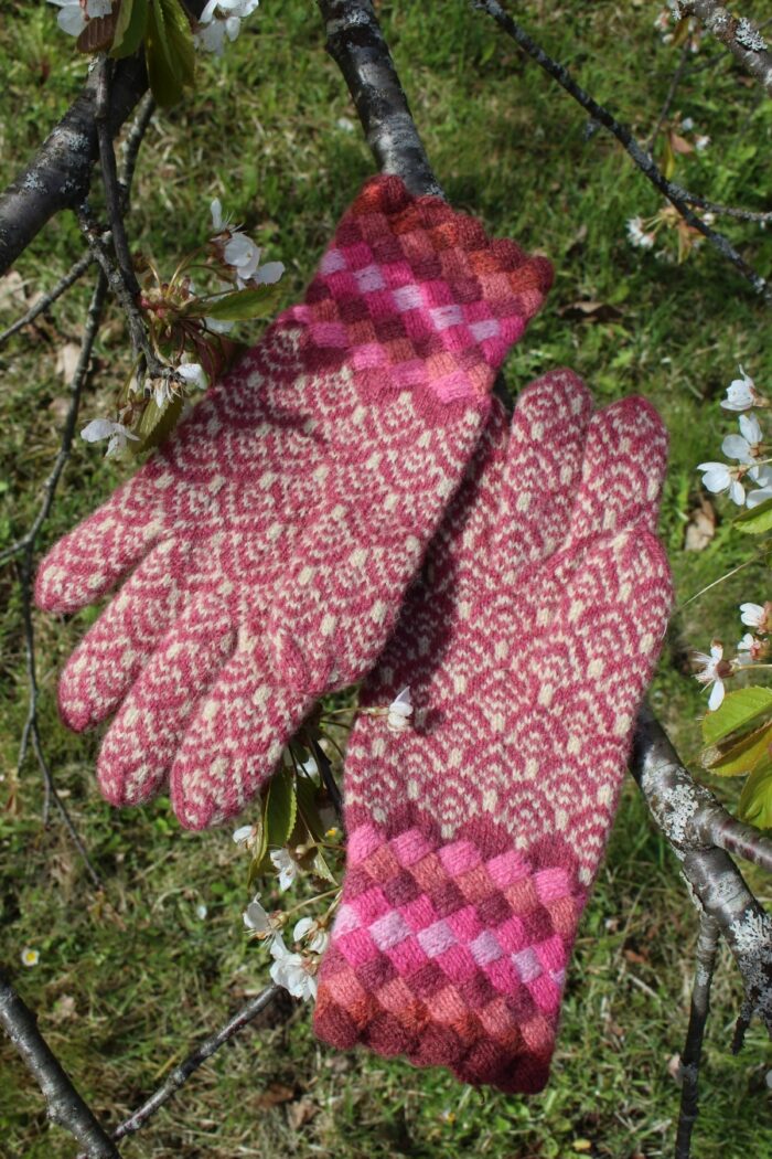 #234: Finely Knitted Estonian Gloves in Otepää Style with Pink Galore Entrelac Cuffs - Image 9