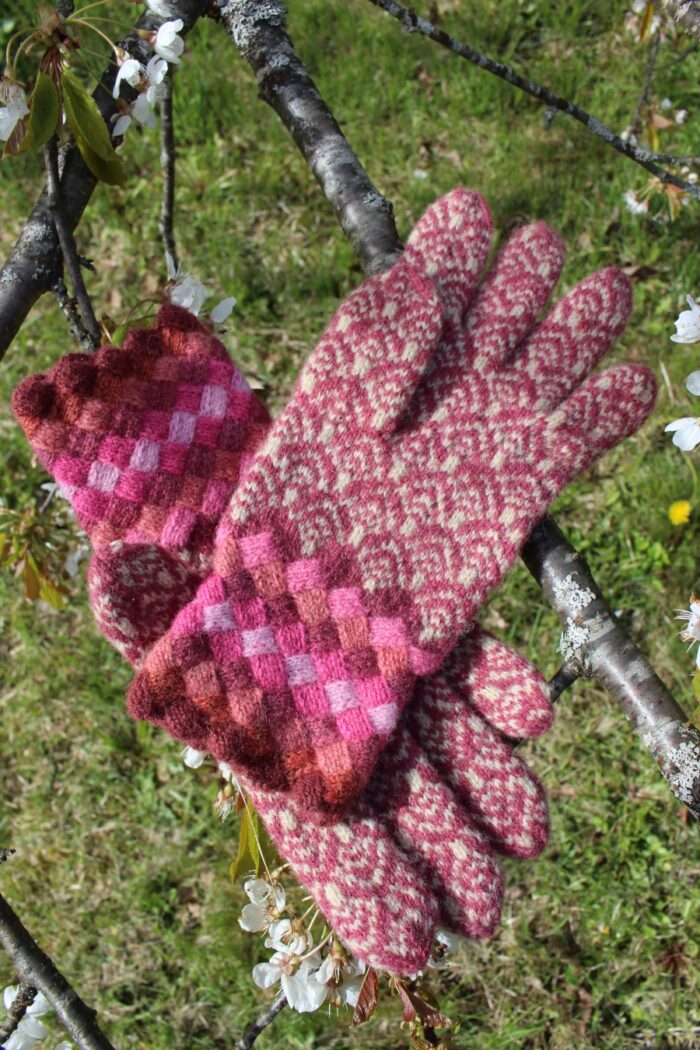 #234: Finely Knitted Estonian Gloves in Otepää Style with Pink Galore Entrelac Cuffs