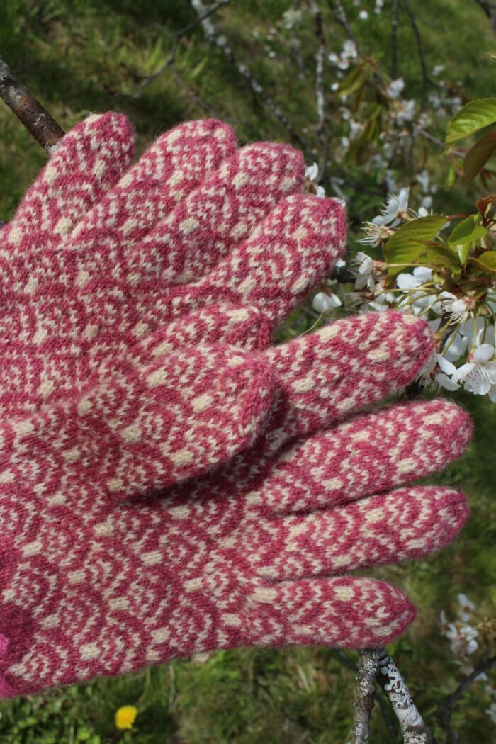 #234: Finely Knitted Estonian Gloves in Otepää Style with Pink Galore Entrelac Cuffs - Image 7