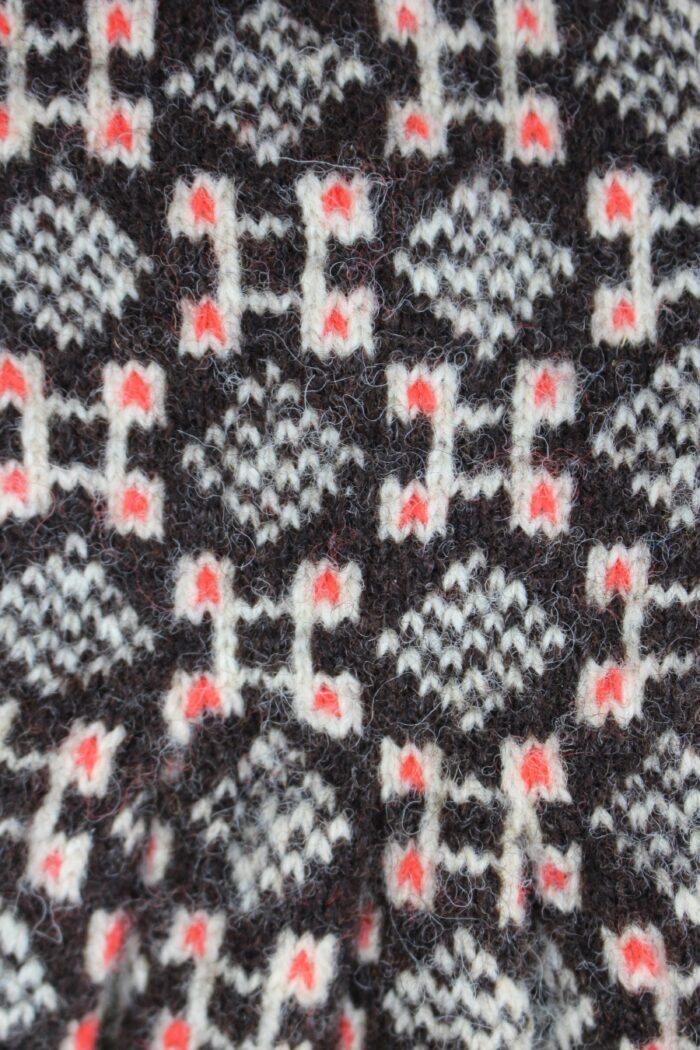 #236: Finely Knitted Estonian Lady's Gloves in Rapla Style Powerful Looped Square Motifs Natural Brown Sheep Color Triangular Cuffs - Image 3