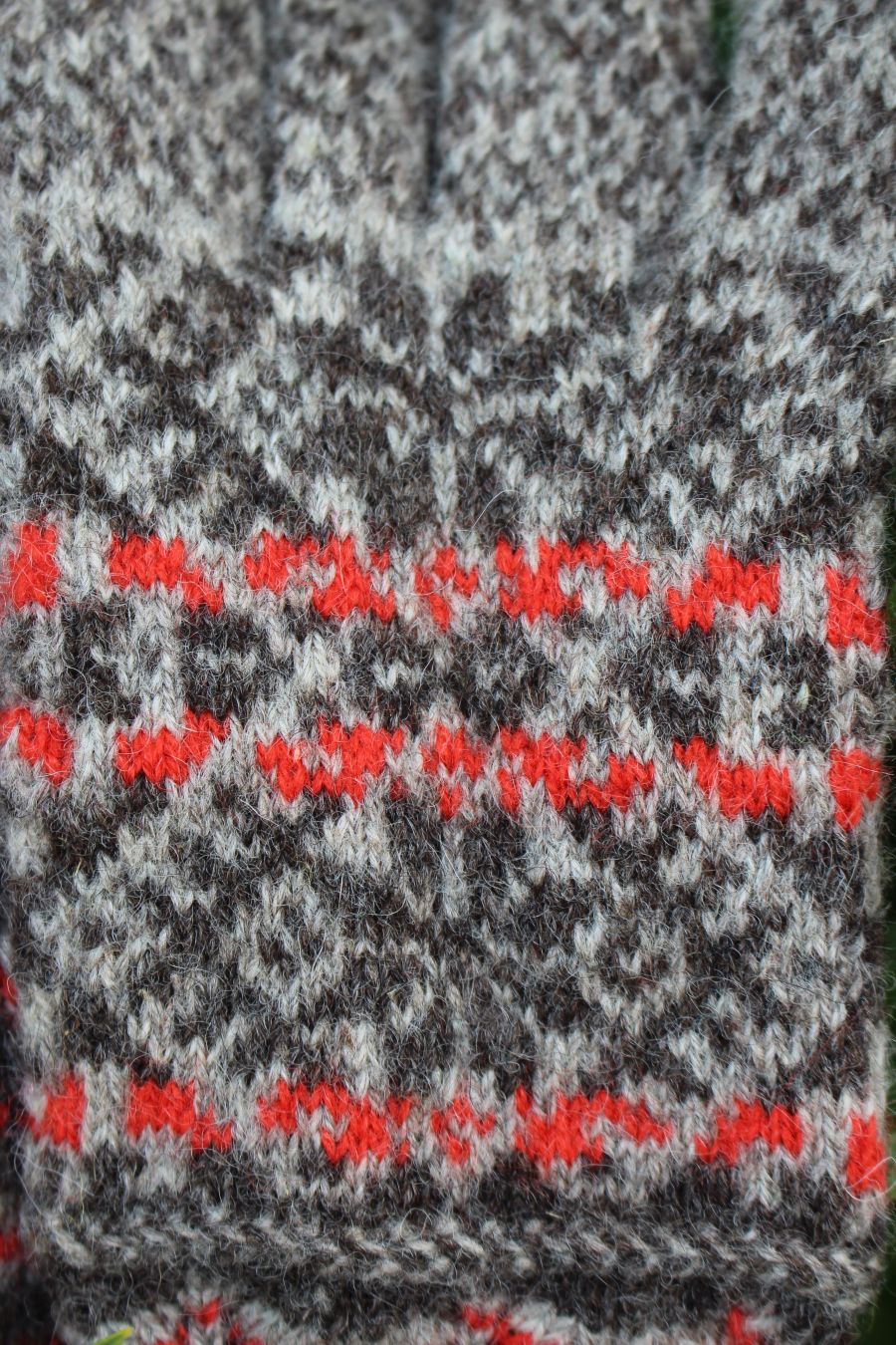 #266: Finely Knitted Estonian Lady's Gloves in Kihnu Style in Pink and Natural Grey and Natural Brown Yarn from Kihnu Island with Lacy Cuffs - Image 7